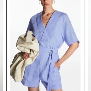 COS Blue V-Neck Belted Playsuit Romper Size 2